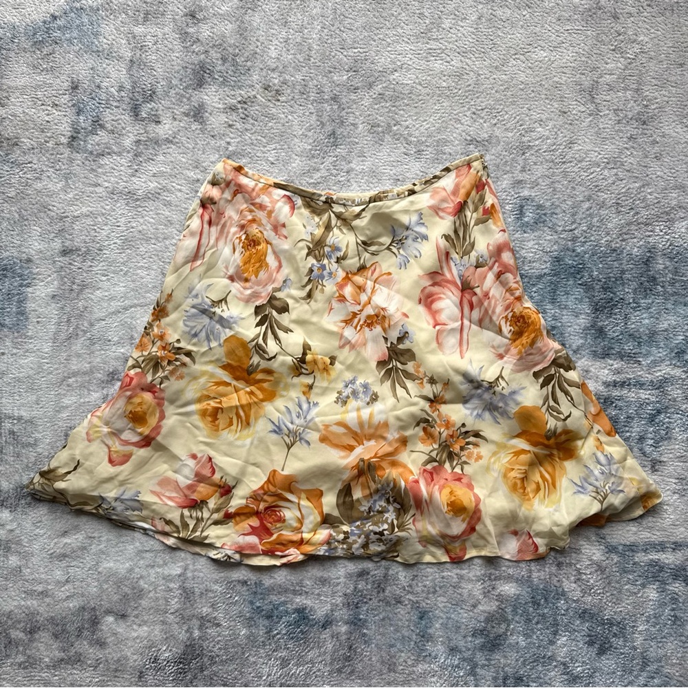 Linda Allard Ellen Tracy 100% Silk Floral Spring Midi Skirt Vintage Size M/L 14